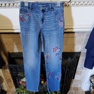 CHICO'S Embroidered Denim Capris Size 0